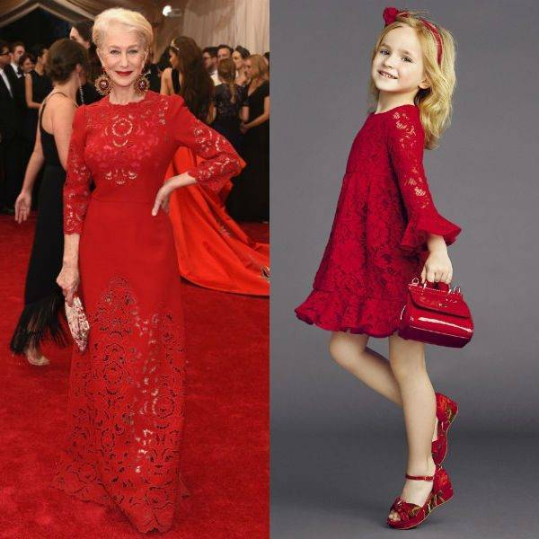 Helen Mirren - Dolce & Gabbana Girls Mini Me Red Silk Lace Dress