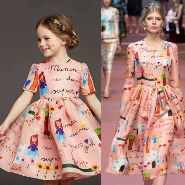 Dolce & Gabbana Girls Mini Me Pink Super Mom Hand Illustrated Dress