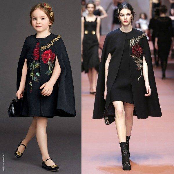 Dolce & Gabbana Girls Black Red Roses Crepe Wool Runway Cape