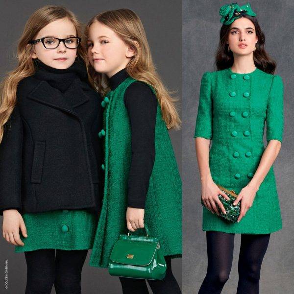 Dolce & Gabbana Girls Mini Me Green Tweed Wool Shift Dress