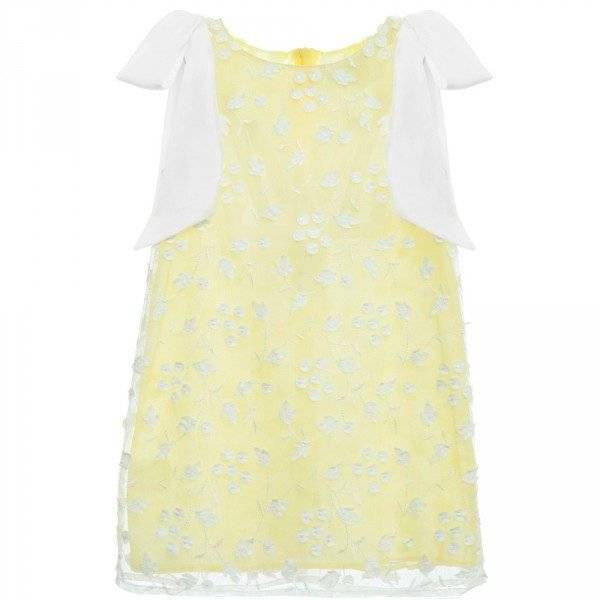 CHARABIA Girls Yellow & White Embroidered Tulle Sleeveless Dress