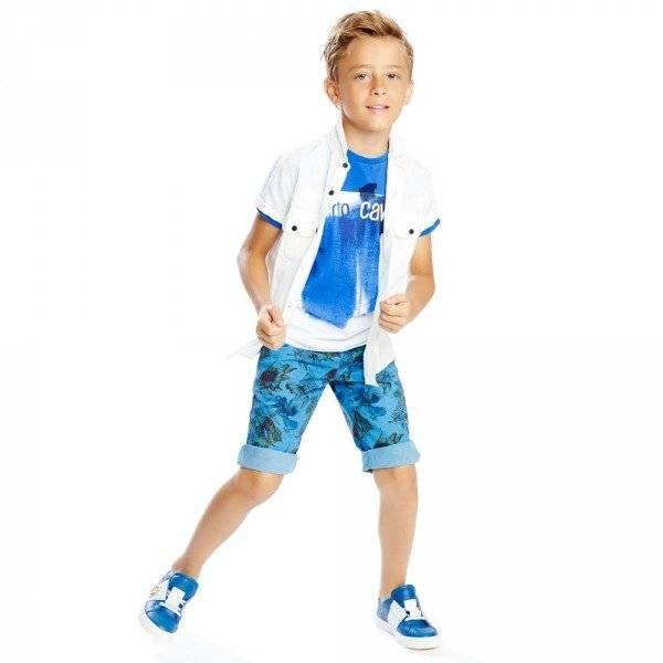 ROBERTO CAVALLI Boys Blue & White Watercolor Style T-Shirt