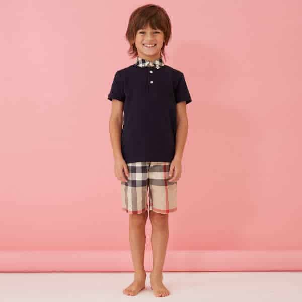 Boys Navy Blue Polo Shirt \u0026 Checked Shorts