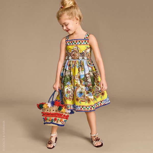 DOLCE & GABBANA Girls Blue & Yellow Taormina Summer Dress