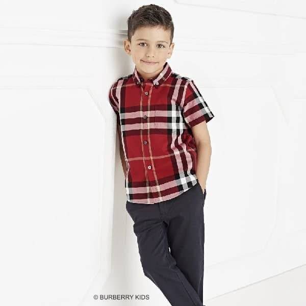 BURBERRY Boys Red Checked Cotton Shirt 