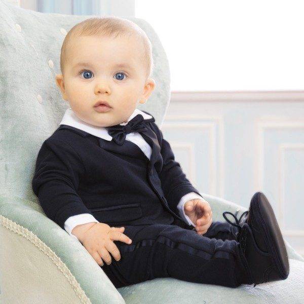Aletta Baby Boys Navy Blue Cotton Evening Suit Babygrow