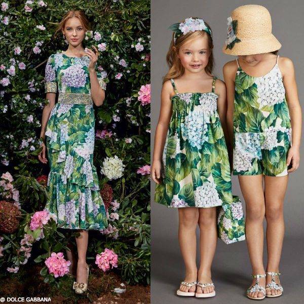 Dolce & Gabbana Girls Mini Me Ortensia Flower Green Sun Dress