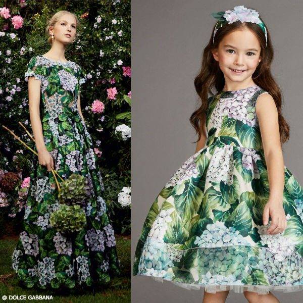 Dolce & Gabbana Girls Ortensia Hydrangea Flower Green Dress