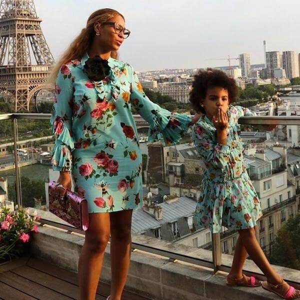 Beyonce & Blue Ivy - Gucci Girls Mini Me Blue Roses & Bees Floral Dress