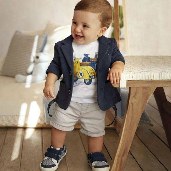 Mayoral Baby Boys Navy Blue Jersey Blazer & Khaki Shorts
