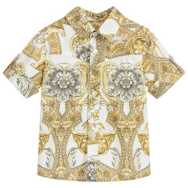 David Charles Girls Golden Dress & Versace Boys Gold Baroque Shirt