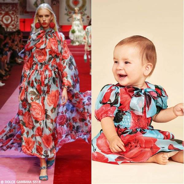 Dolce & Gabbana Baby Girls Pink Blue Rose Mini Me Runway Dress