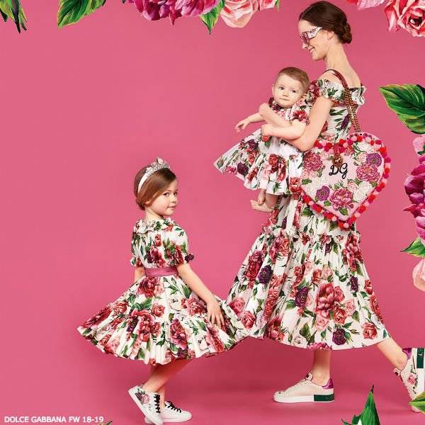 Dolce & Gabbana Girls Mini-Me Pink Roseto Floral Print Dress