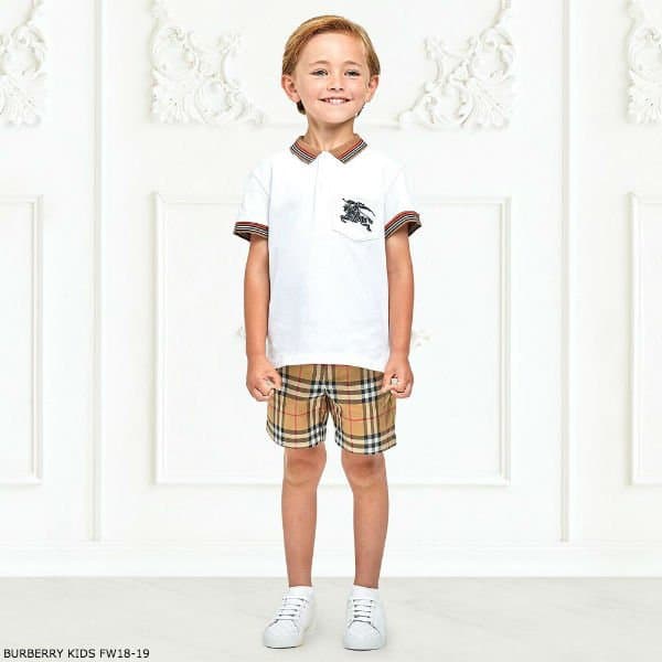 Burberry Boys White NOEL Polo Shirt & Vintage Check Shorts