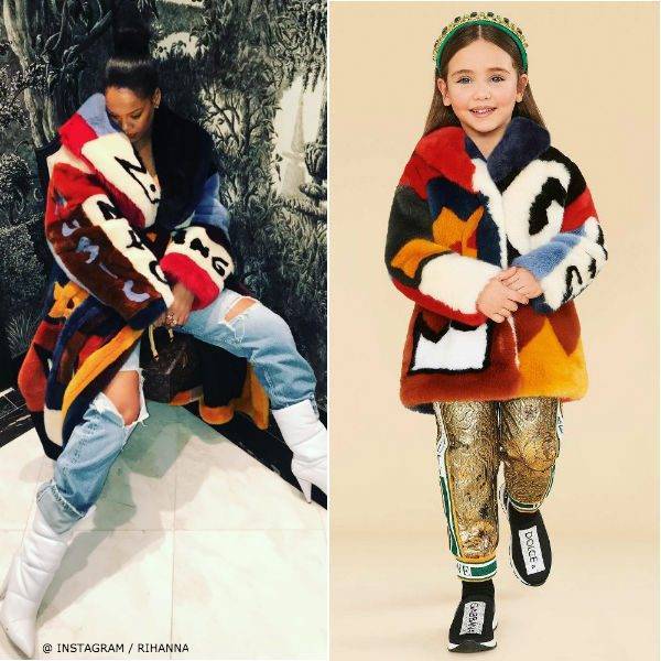 Rihanna Dolce & Gabbana Mini Me Fur Colorful Queen Runway Jacket
