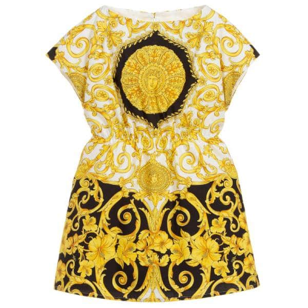 JLo's Daughter Emme - Young Versace Girls Black Gold Baroque Dress