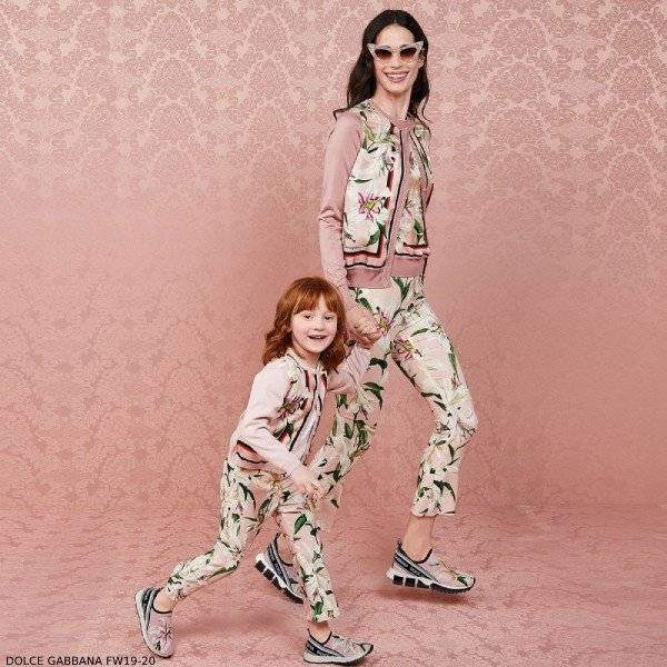 Dolce & Gabbana Girls Mini Me Pink Lily Print Crepe Party Dress