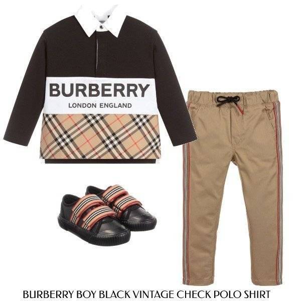 Burberry Baby Boys White Vintage Check Polo Shirt & Beige Pants