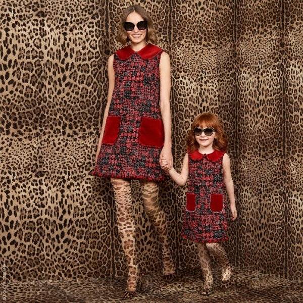 SALE! Dolce & Gabbana Girl Mini Me Red Wool Tweed Velvet Dress