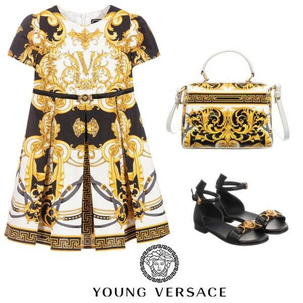 Young Versace Girl Mini Me White Gold Baroque Rodeo Dress