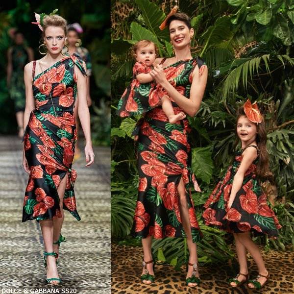 Dolce & Gabbana Girls Mini Me Black & Red Laceleaf Floral Print Dress