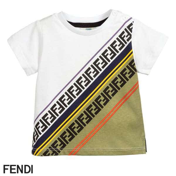 Fendi Baby Boy White Diagonal FF Logo T 
