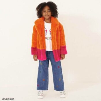 Kenzo Kids Girls Orange Pink Lima Fur Coat & Blue Tiger Jeans
