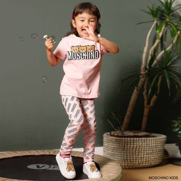 Het pad hoekpunt geleider Moschino Kids Girls Pink Teddy Bear Logo T-Shirt & Leggings