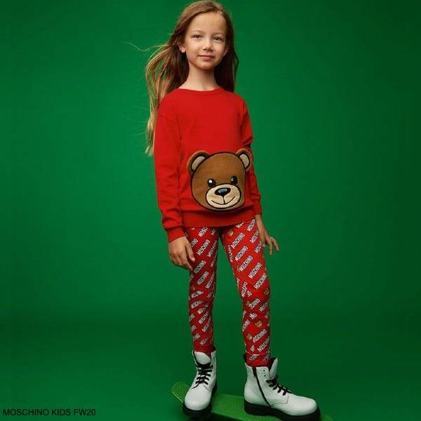Moschino Kids Girls Red Teddy Bear Sweatshirt Logo Leggings