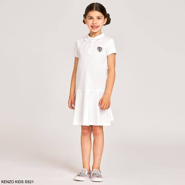 Kenzo Kids Girls White Tiger Preppy Short Sleeve Polo Dress
