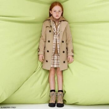 Burberry Kids Girls Beige Brown Black Check Blazer Jacket Skirt