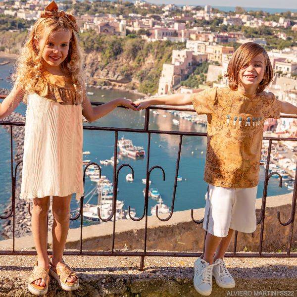Alviero Martini Babies' Girls Beige Cotton Geo Skirt
