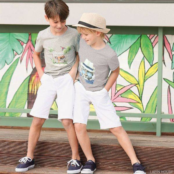 Lapin House Kids Boys Grey Tiger Sunglasses T-Shirt White Shorts