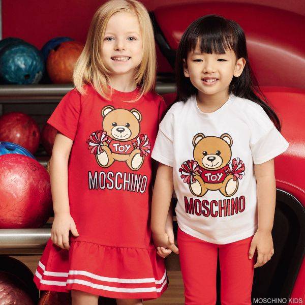 Moschino Kids Girls Red Teddy Bear Cheerleader Pom Pom Dress
