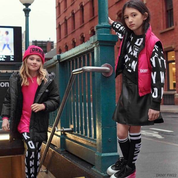 DKNY Kids Girls Sliver Black Logo Dress New York Streetwear Look