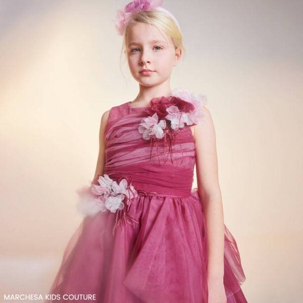 MARCHESA KIDS COUTURE floral-appliqué ruffled dress - Pink