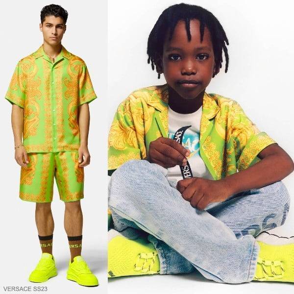 Versace Kids Barocco-print silk shorts - Green