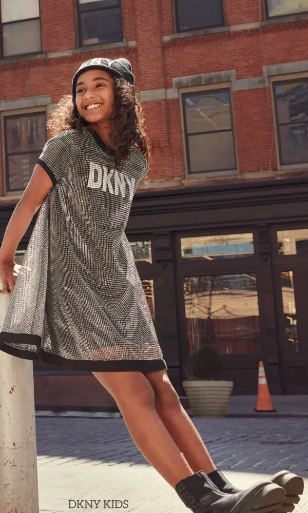 DKNY Kids Girls Sliver Black Logo Dress New York Streetwear Look