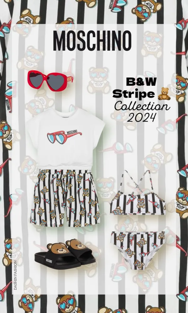 Moschino Girl Kids Black White Stripe Teddy Bear Collection 2024