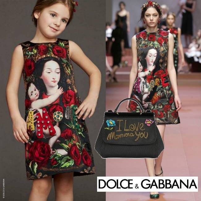 Dolce & Gabbana Girls Red Madonna & Child Mini Me Silk Brocade Dress