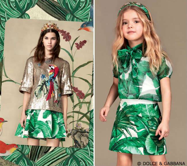DOLCE & GABBANA Girls Mini Me Green White Banana Leaf Blouse Skirt